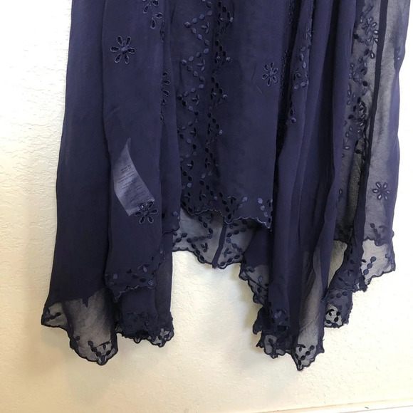 Free People Yours Truly Navy Embroidered Cowl Neck Sheer Maxi Slip Dress Small - Picture 8 of 12